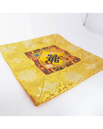 Housse de coussin en brocard de soie tibétain jaune