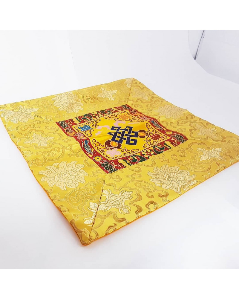 Housse de coussin en brocard de soie tibétain jaune